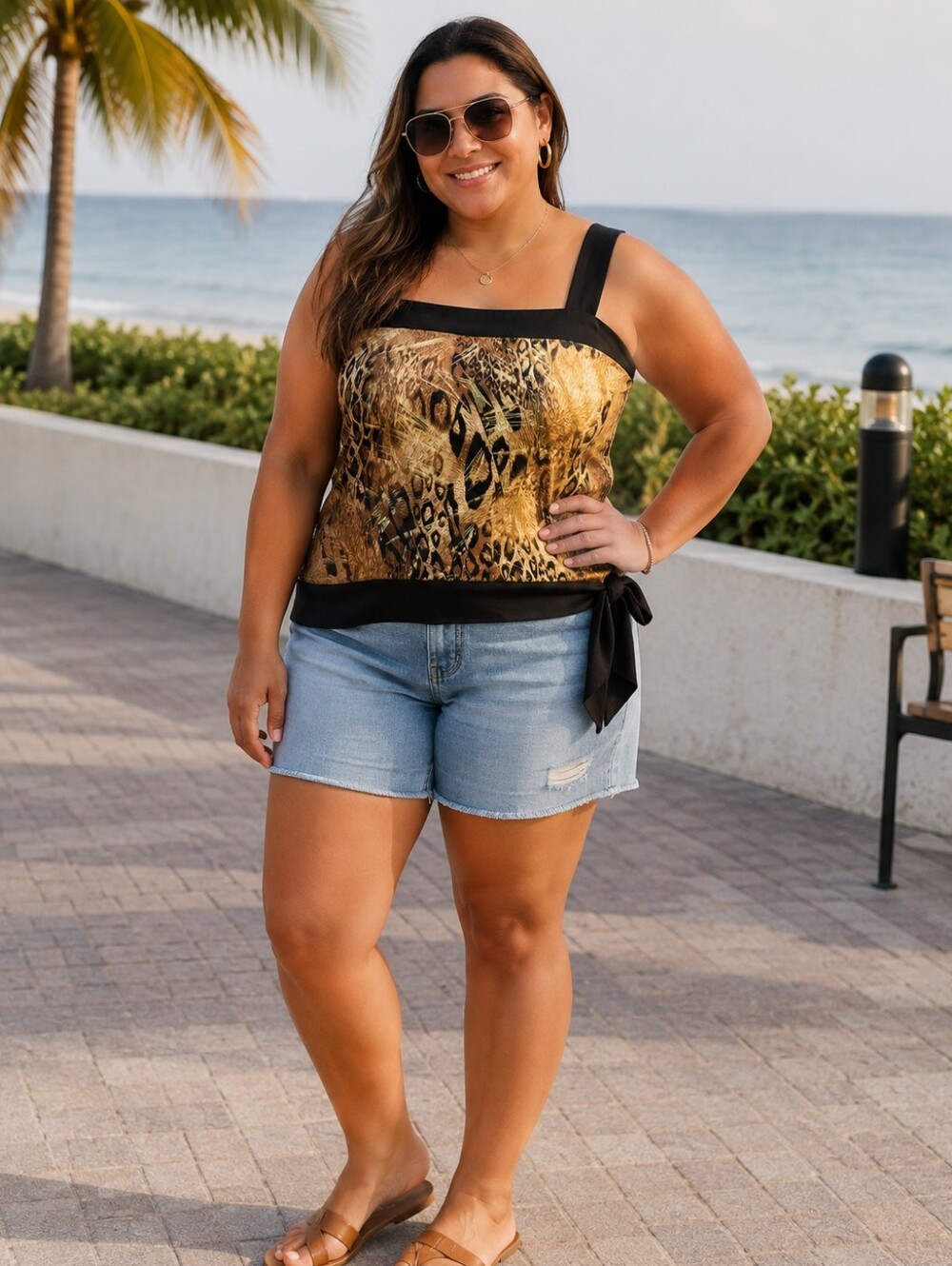 Women's Animal Print Tank Top Side Tie Size